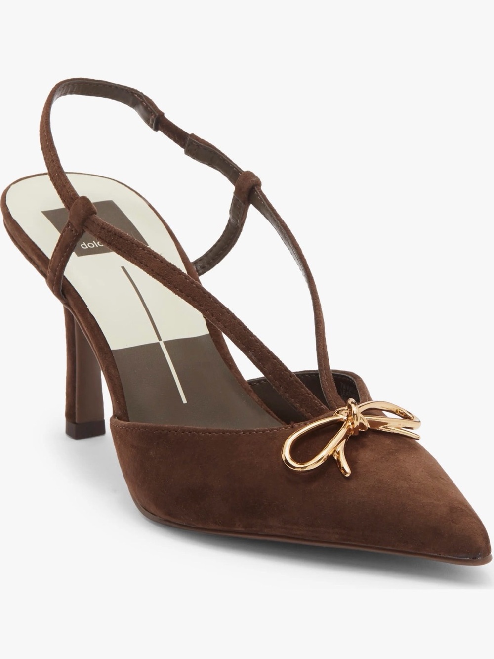 Dolce Vita Brown Suede Gold Bow Slingback Heels Size 7.5